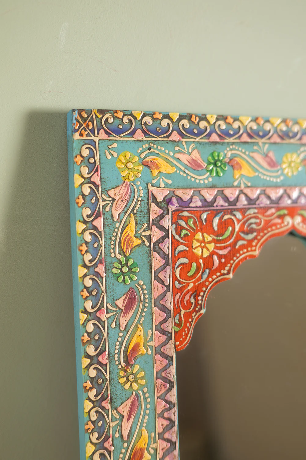 Highly Decorative Arched Wooden Mirror with Mehandi Work - Image 5