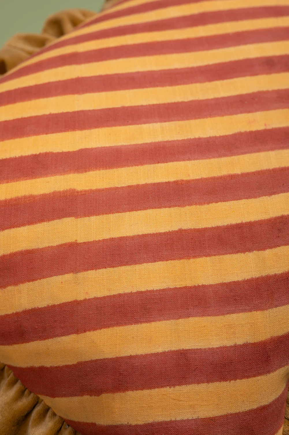 Mustard & Terracotta Block Print Cotton & Velvet Cushion Cover - Image 3