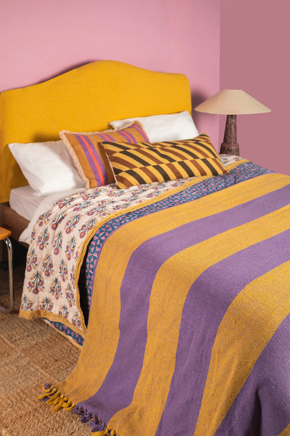 Lilac & Yellow Recycled Cotton Wide Stripe Throw - Image 7