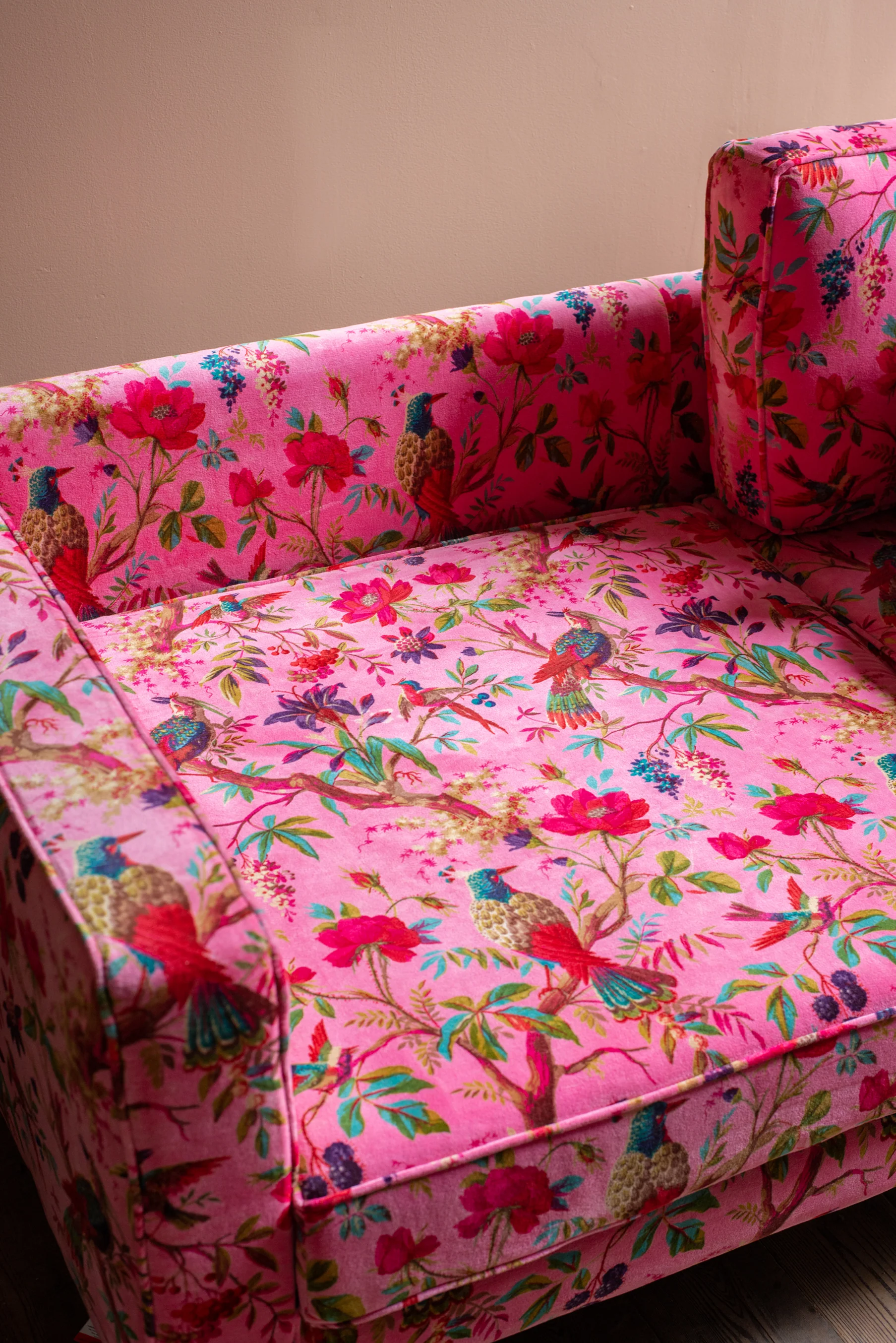 Milla Pink Bird of Paradise Velvet Sofa - Image 9