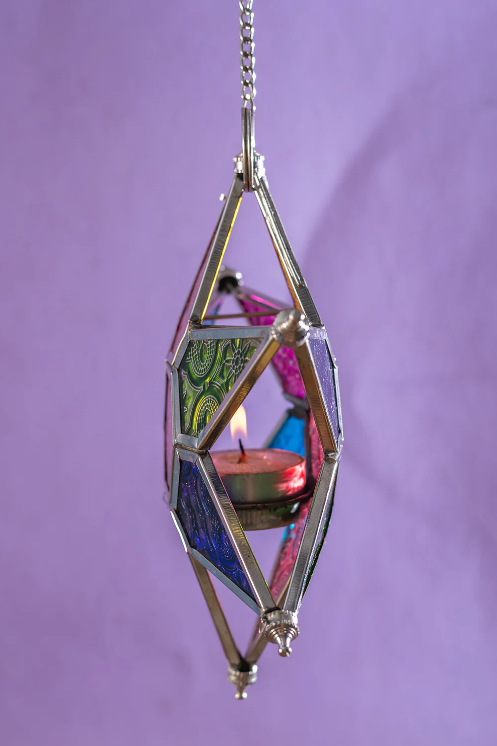Multi Coloured Iron & Glass Hanging Star Lantern - Image 3