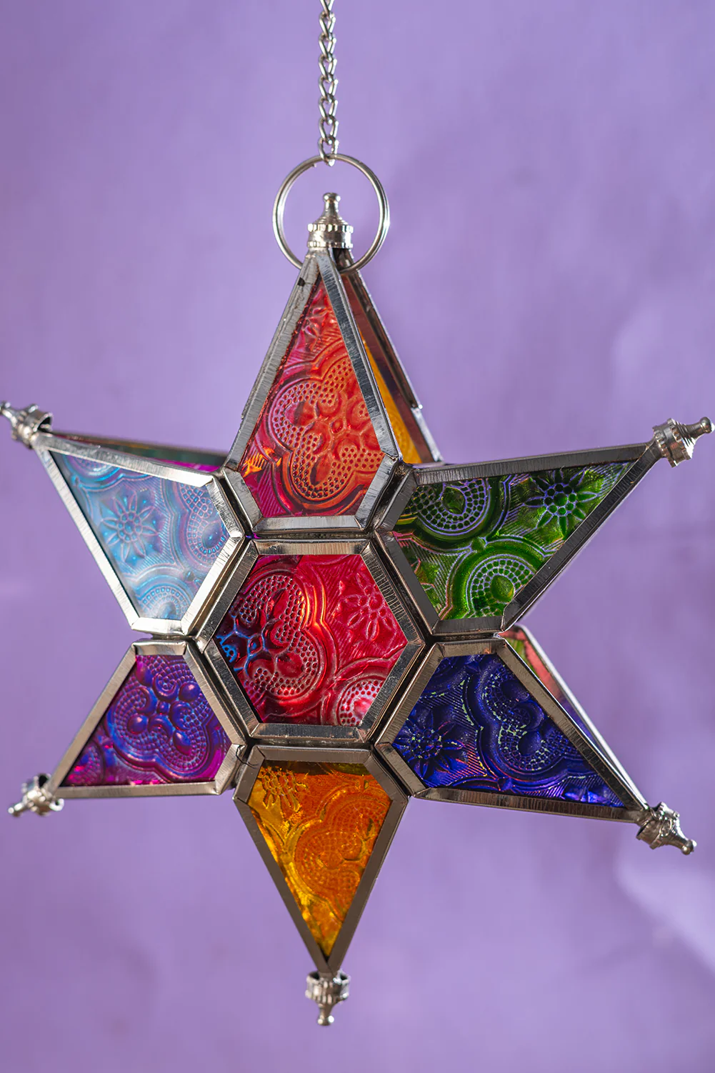 Multi Coloured Iron & Glass Hanging Star Lantern - Image 5