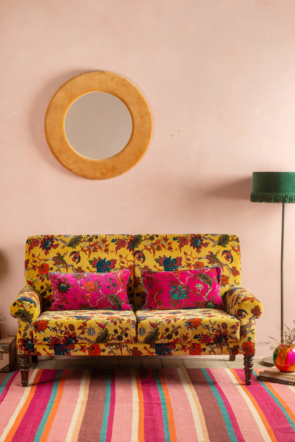 Mustard Tree of Life Velvet Two Seater Sofa - Image 5