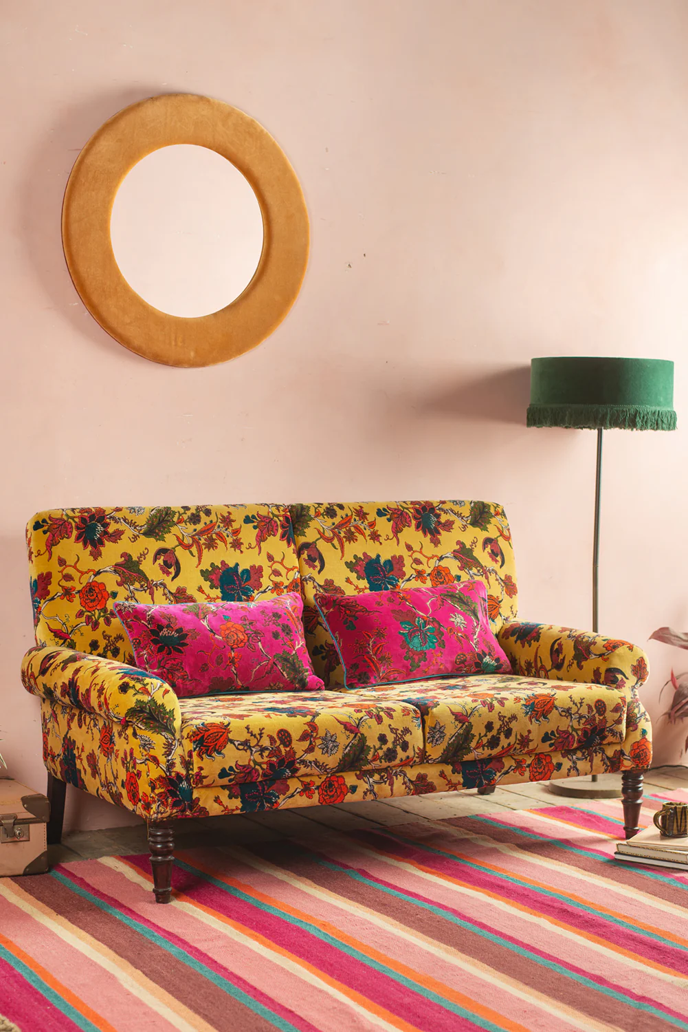 Mustard Tree of Life Velvet Two Seater Sofa - Image 8