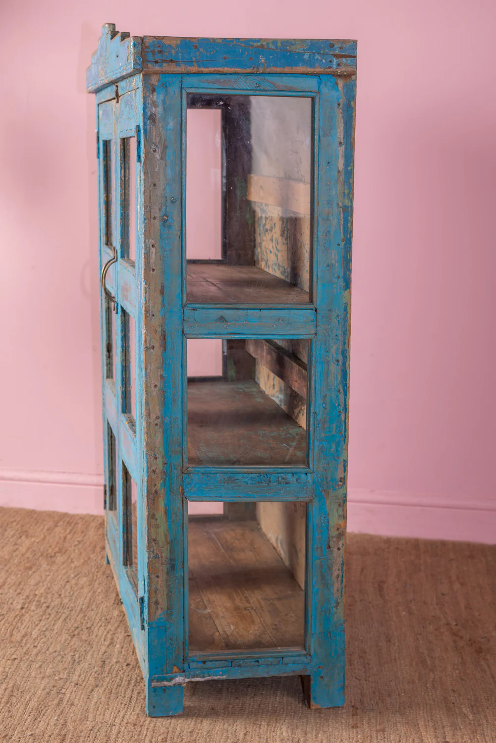 Blue Vintage Glazed Cabinet <p>W:98cm D:41.5cm H:131.5cm </p> - Image 8
