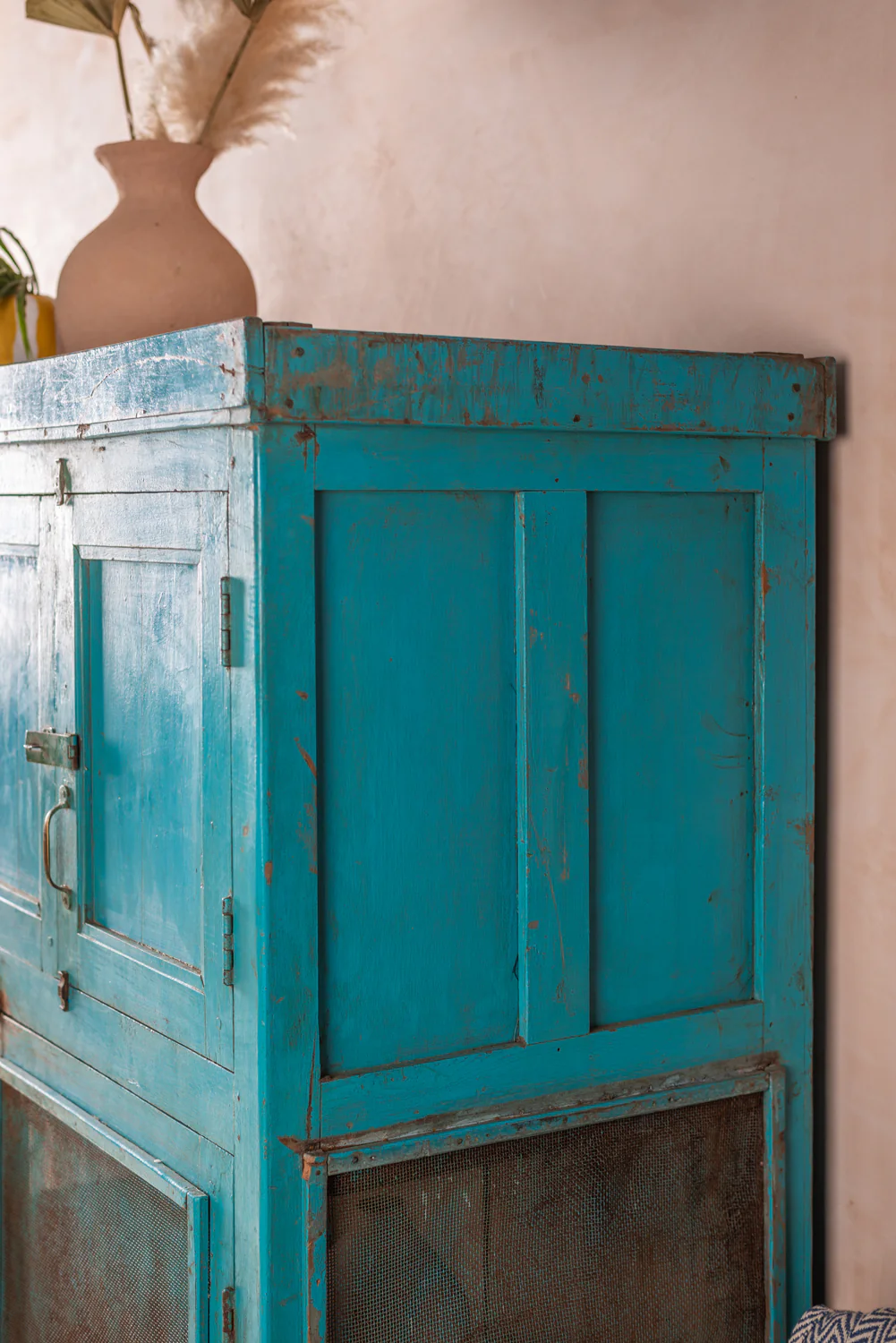 Blue Wooden Vintage Cupboard <p>W:122cm D:57cm H:164.5cm </p> - Image 4