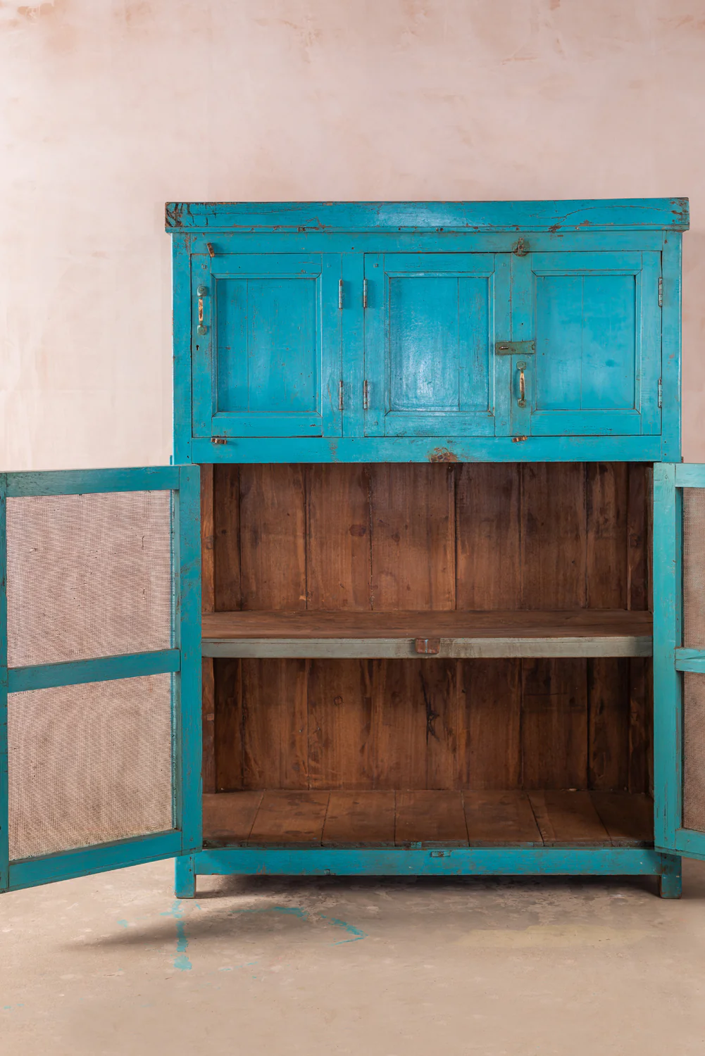 Blue Wooden Vintage Cupboard <p>W:122cm D:57cm H:164.5cm </p> - Image 5