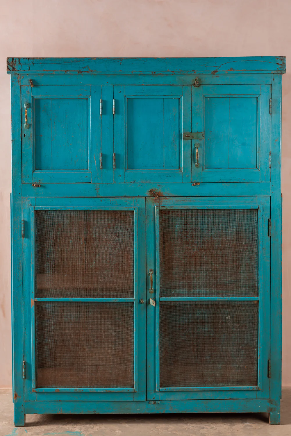 Blue Wooden Vintage Cupboard <p>W:122cm D:57cm H:164.5cm </p> - Image 7