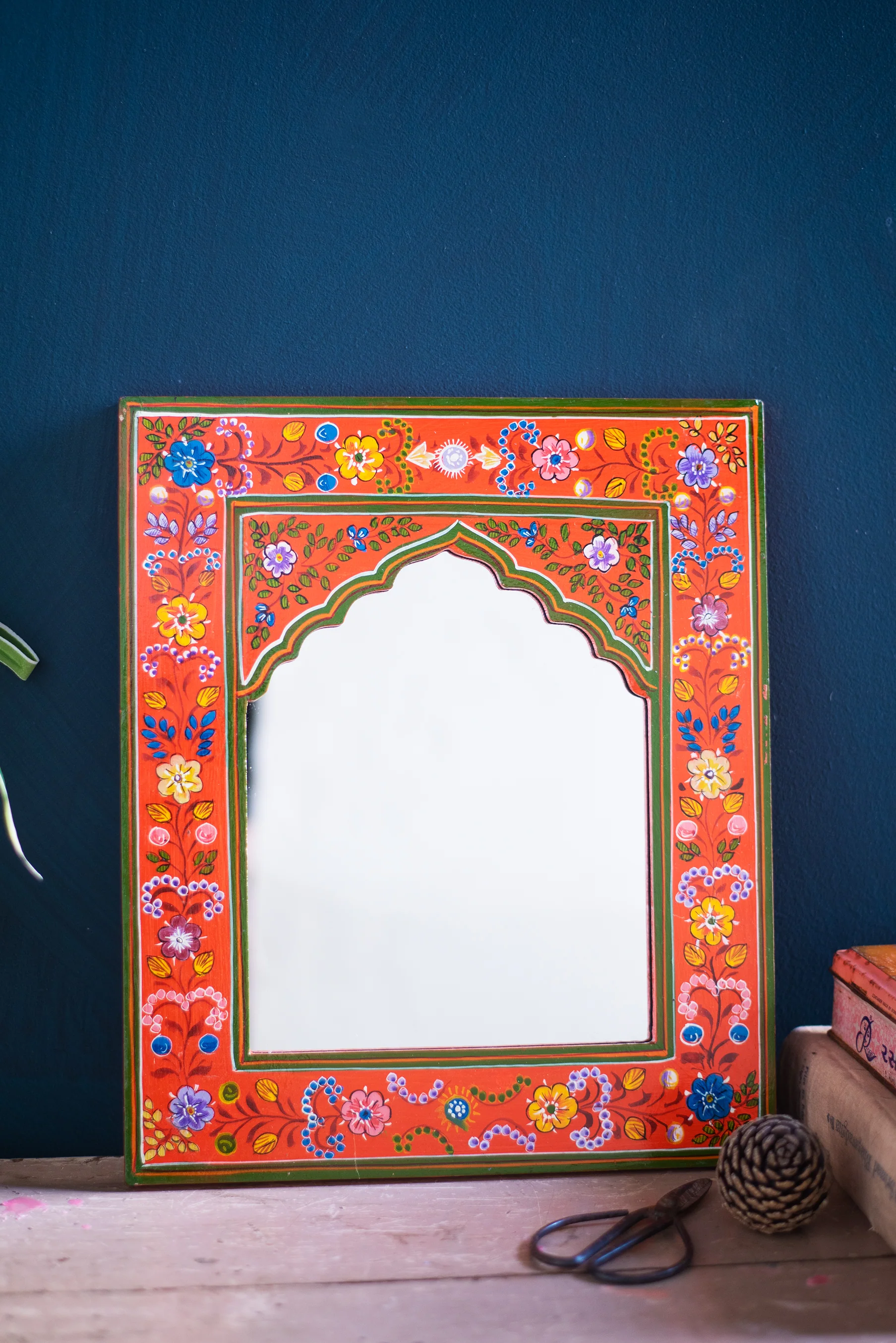 Orange Hand Painted Arched Wooden Mirror - Image 3