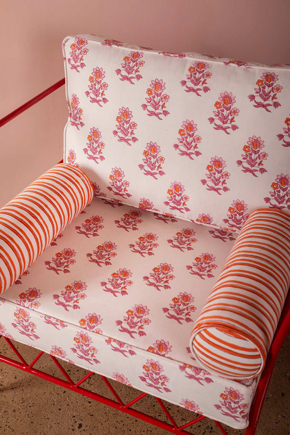 Eliza Block Print Red & Pink Iron Chair - Image 5