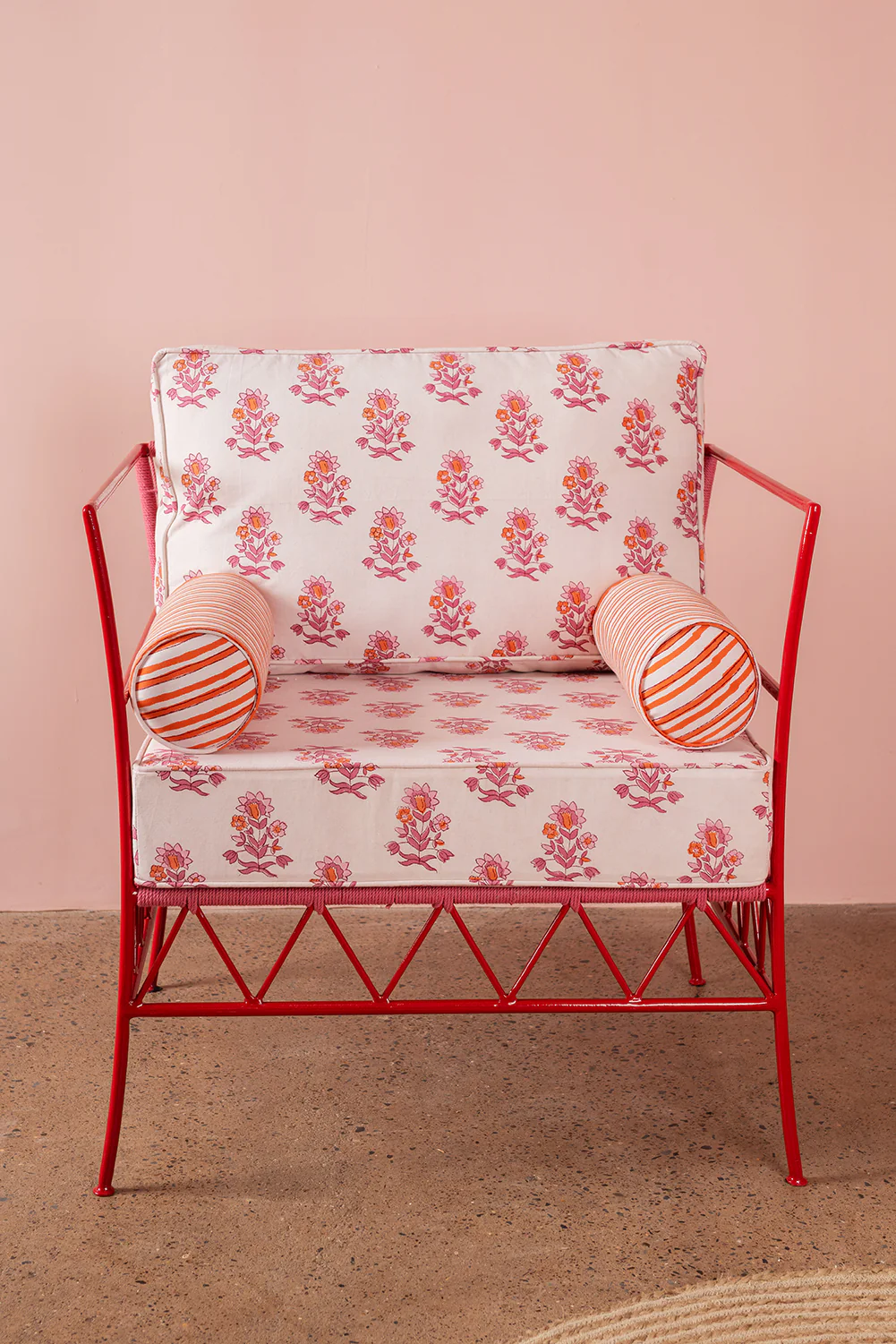 Eliza Block Print Red & Pink Iron Chair - Image 6