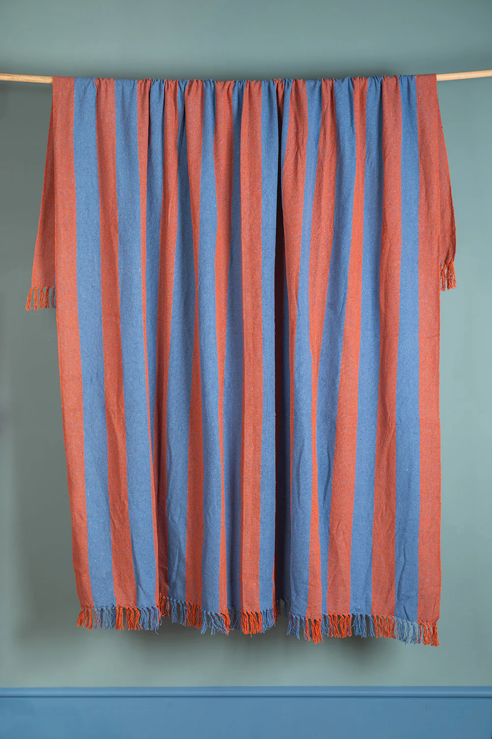 Pale Blue & Orange Midi Stripe Recycled Cotton Throw - Image 6