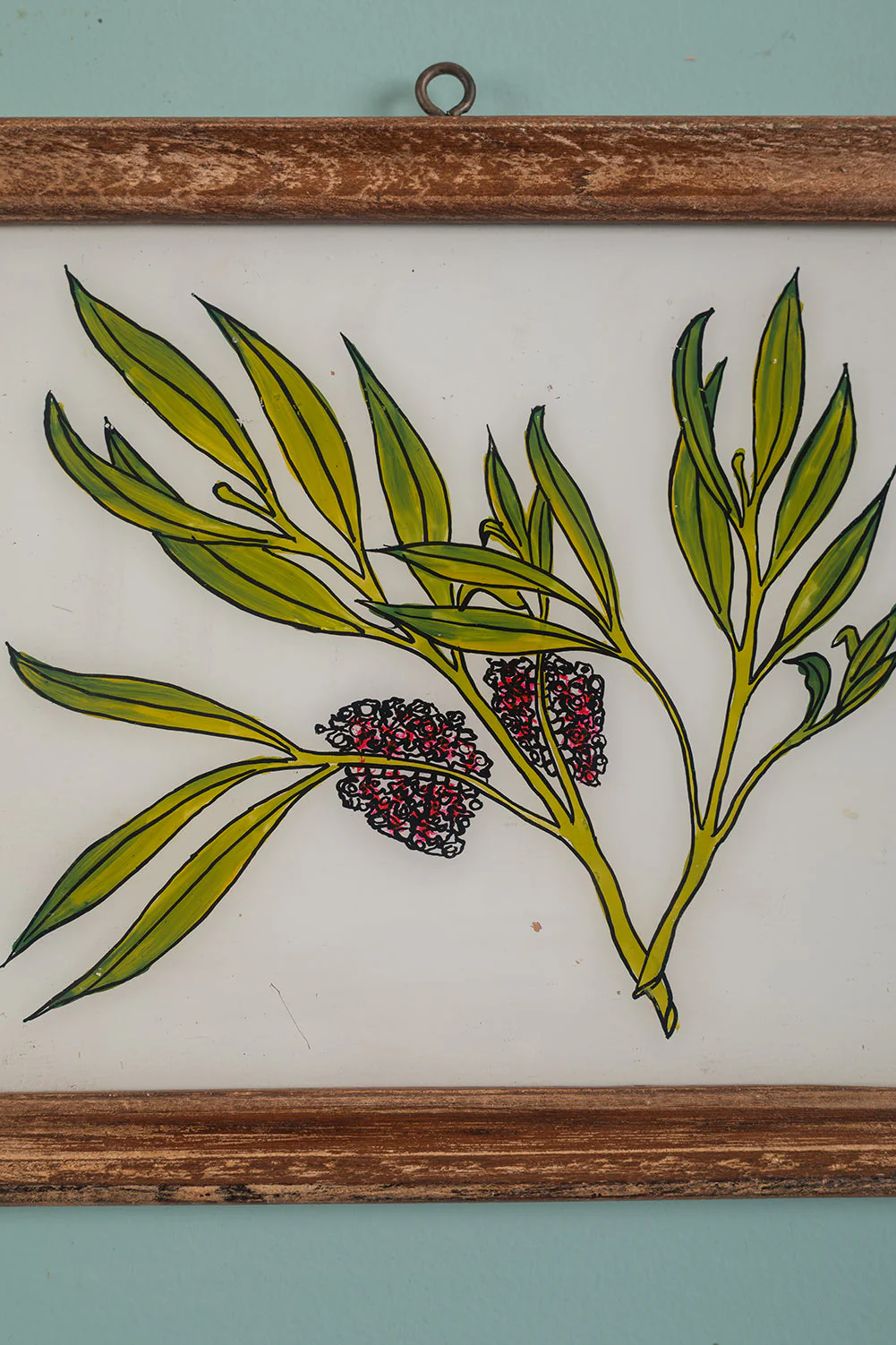 Large Old Wood Frame with Botanical/Wildlife Painting - 531 - Image 2