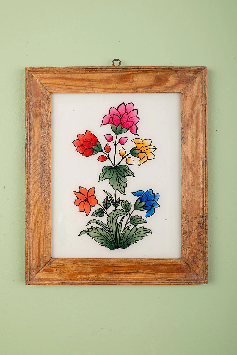 Large Old Wood Frame with Botanical/Wildlife Painting - 543
