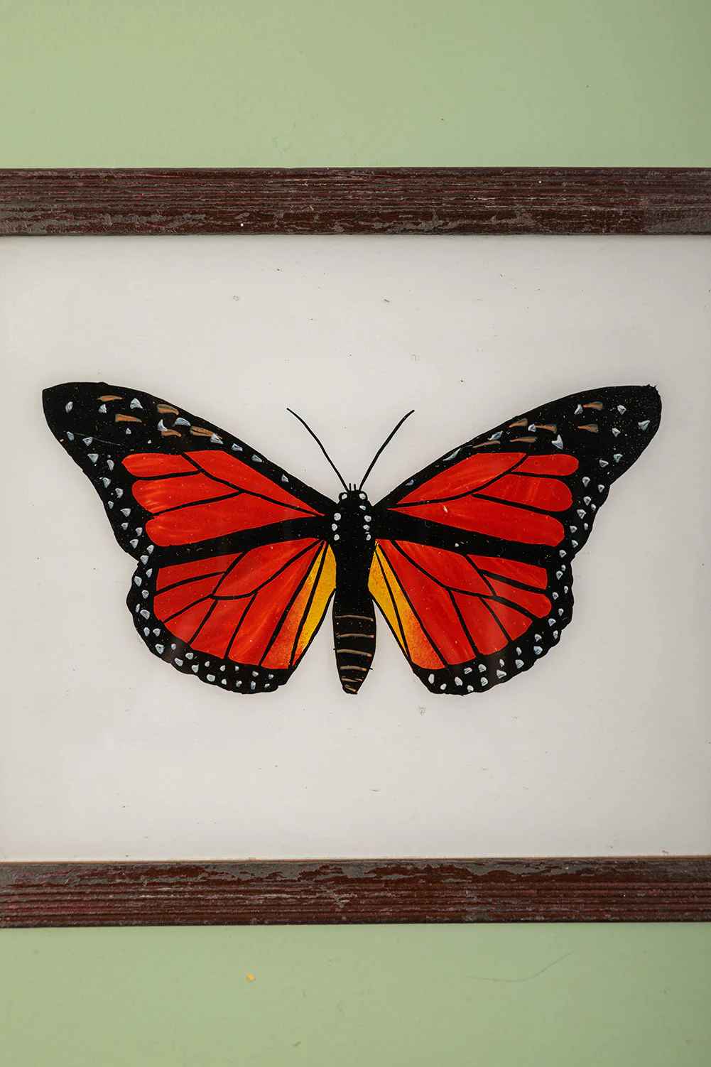 Large Old Wood Frame with Botanical/Wildlife Painting - 585 - Image 2