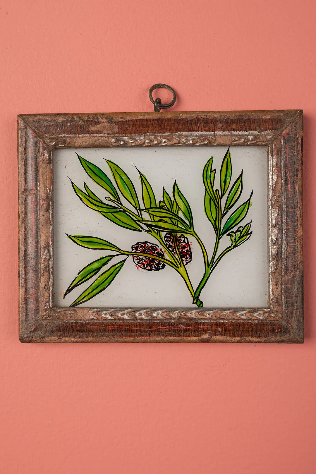Tiny Old Wood Frame with Botanical/Wildlife Painting - 442 - Image 2