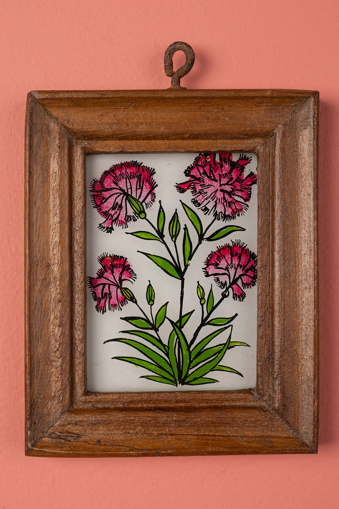 Tiny Old Wood Frame with Botanical/Wildlife Painting - 449 - Image 2