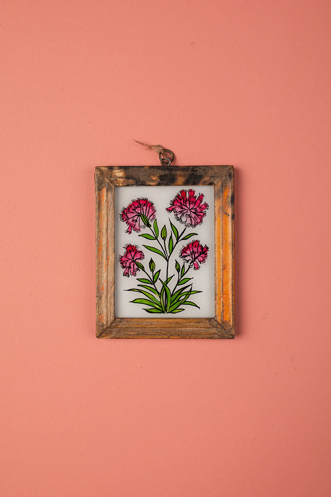 Tiny Old Wood Frame with Botanical/Wildlife Painting - 466