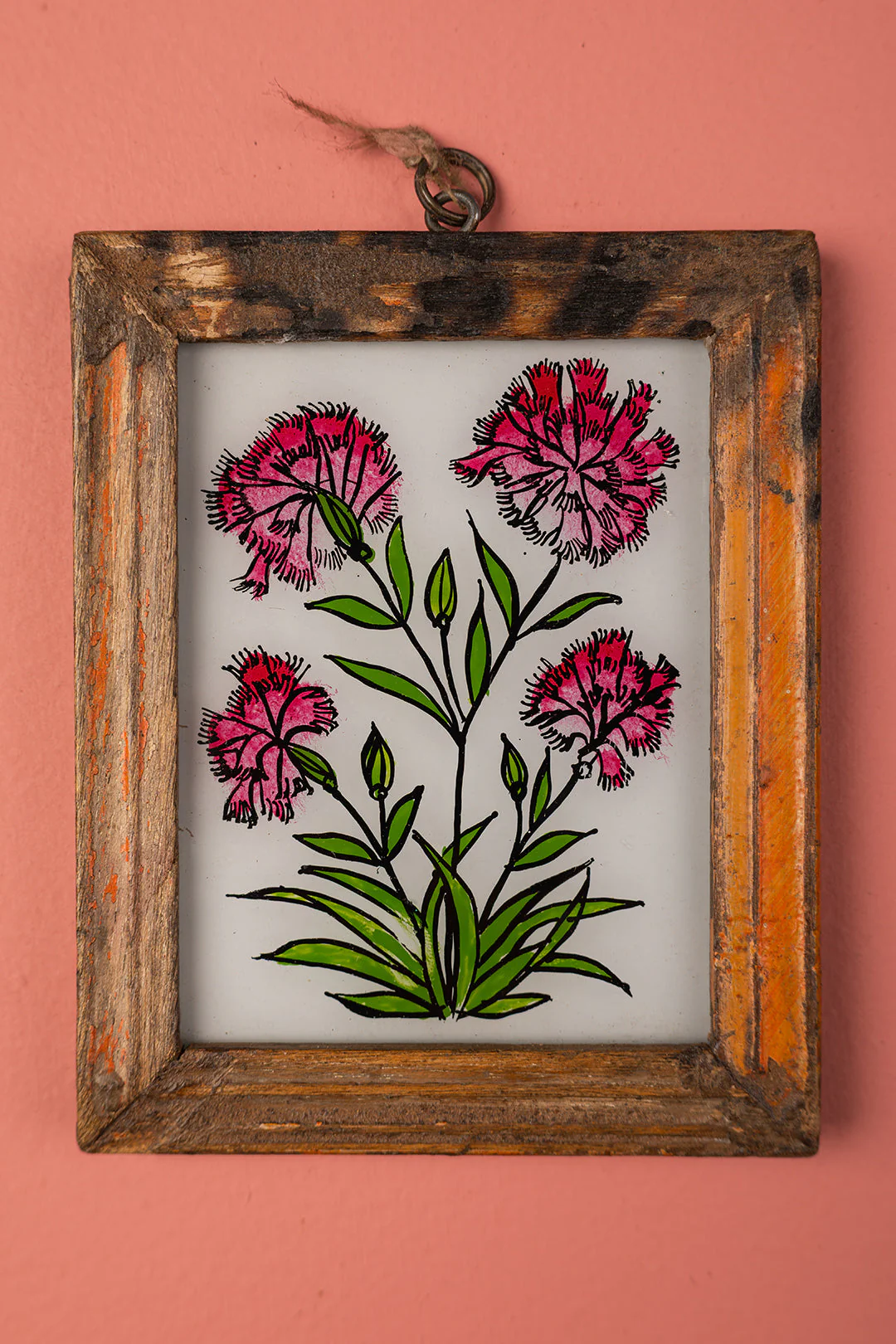 Tiny Old Wood Frame with Botanical/Wildlife Painting - 466 - Image 2