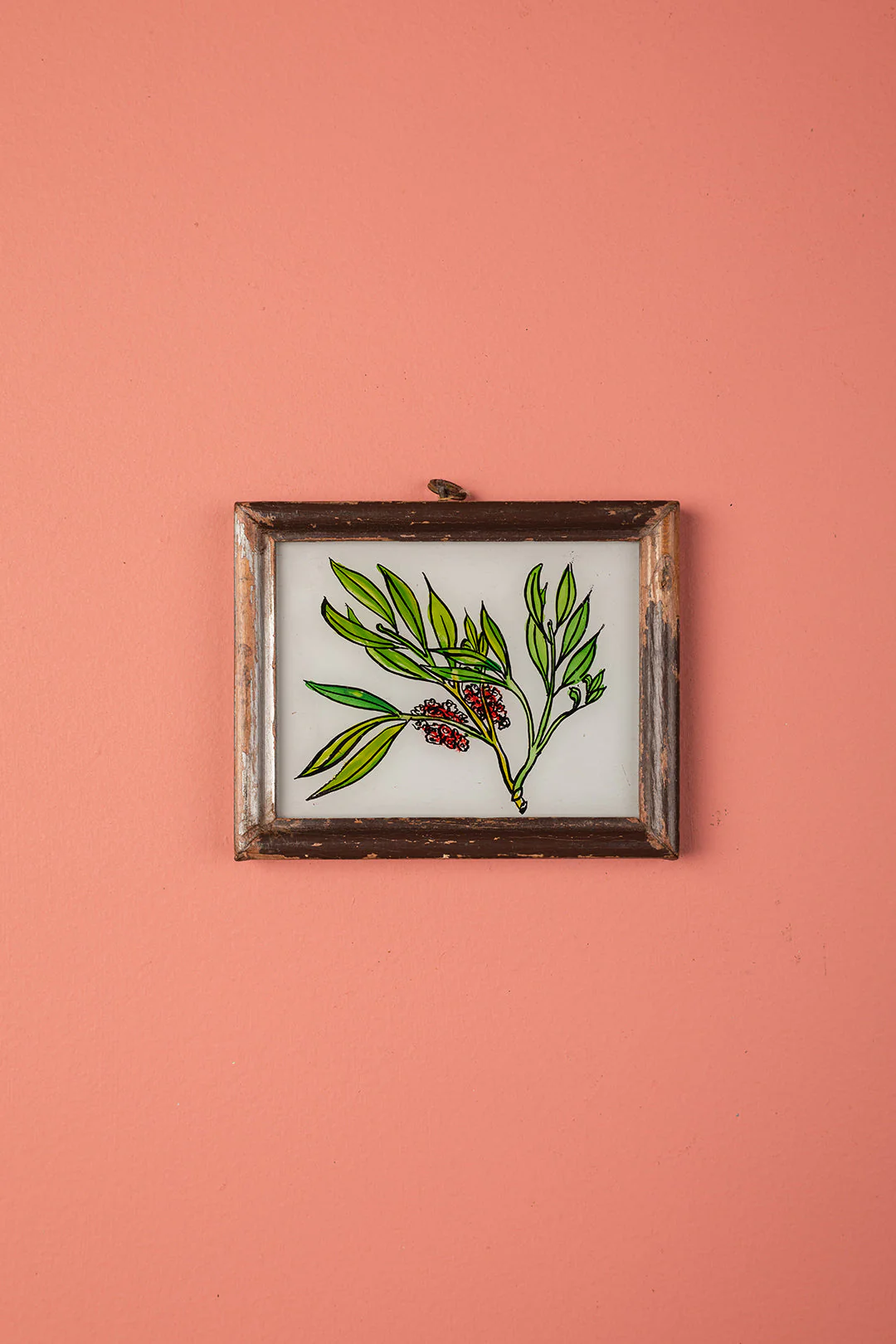 Tiny Old Wood Frame with Botanical/Wildlife Painting - 476