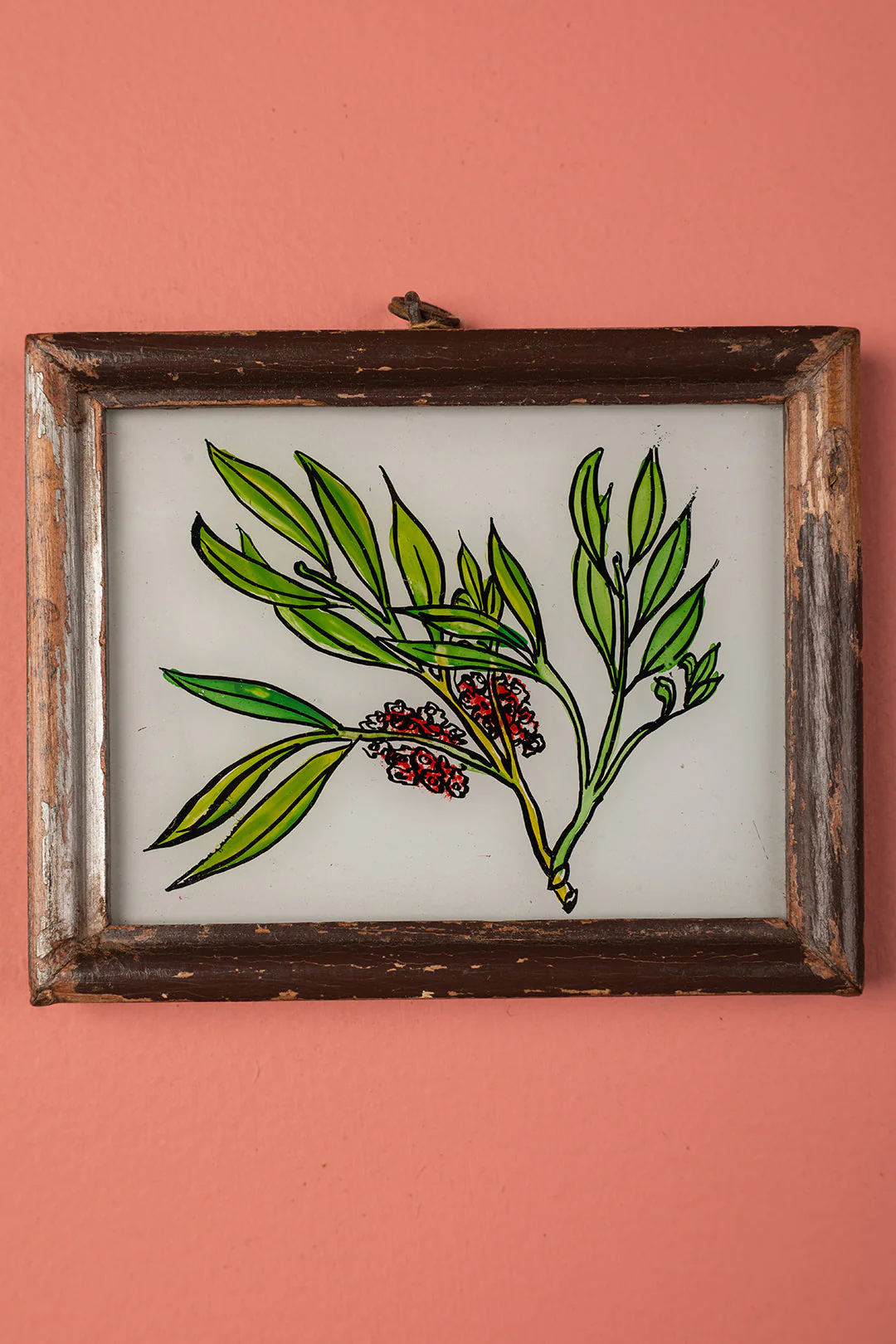 Tiny Old Wood Frame with Botanical/Wildlife Painting - 476 - Image 2