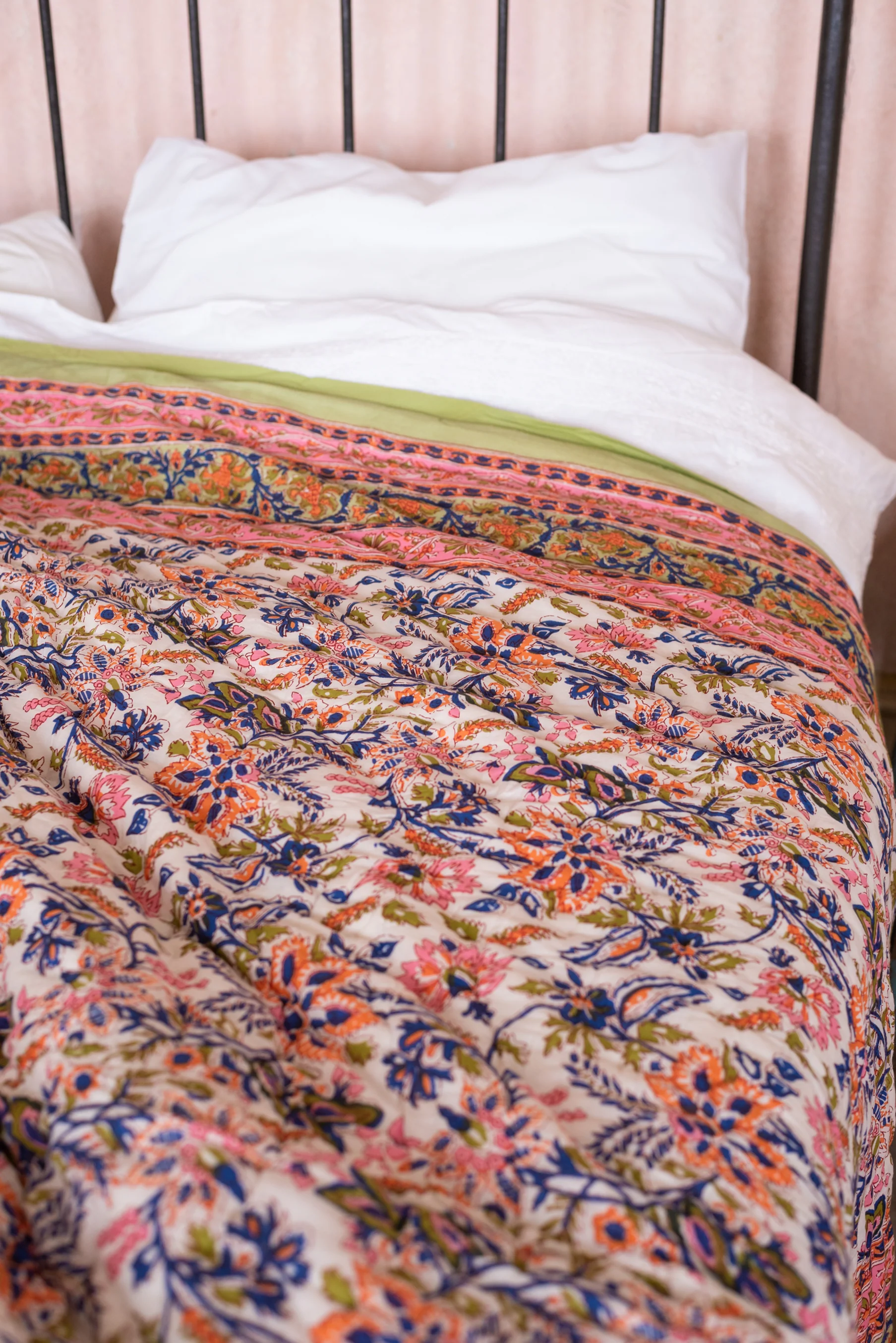 Pistachio Blossom Reversible Floral Quilt - Image 6