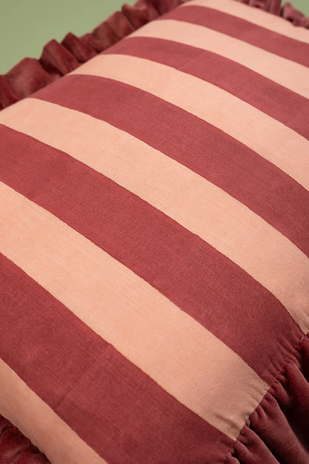 Pink & Berry Block Print Cotton & Velvet Cushion Cover - Image 2