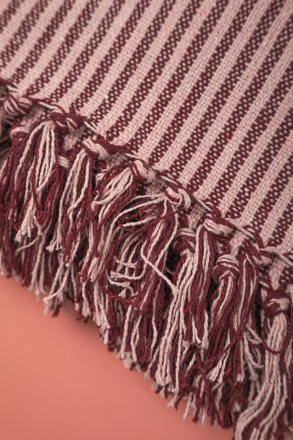 Plum & Dusty Rose Recycled Cotton Striped Throw - Image 6
