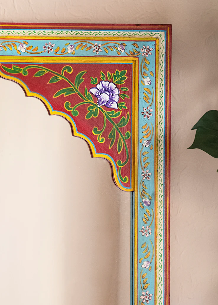 Red & Blue Hand Painted Arched Mirror - Image 3