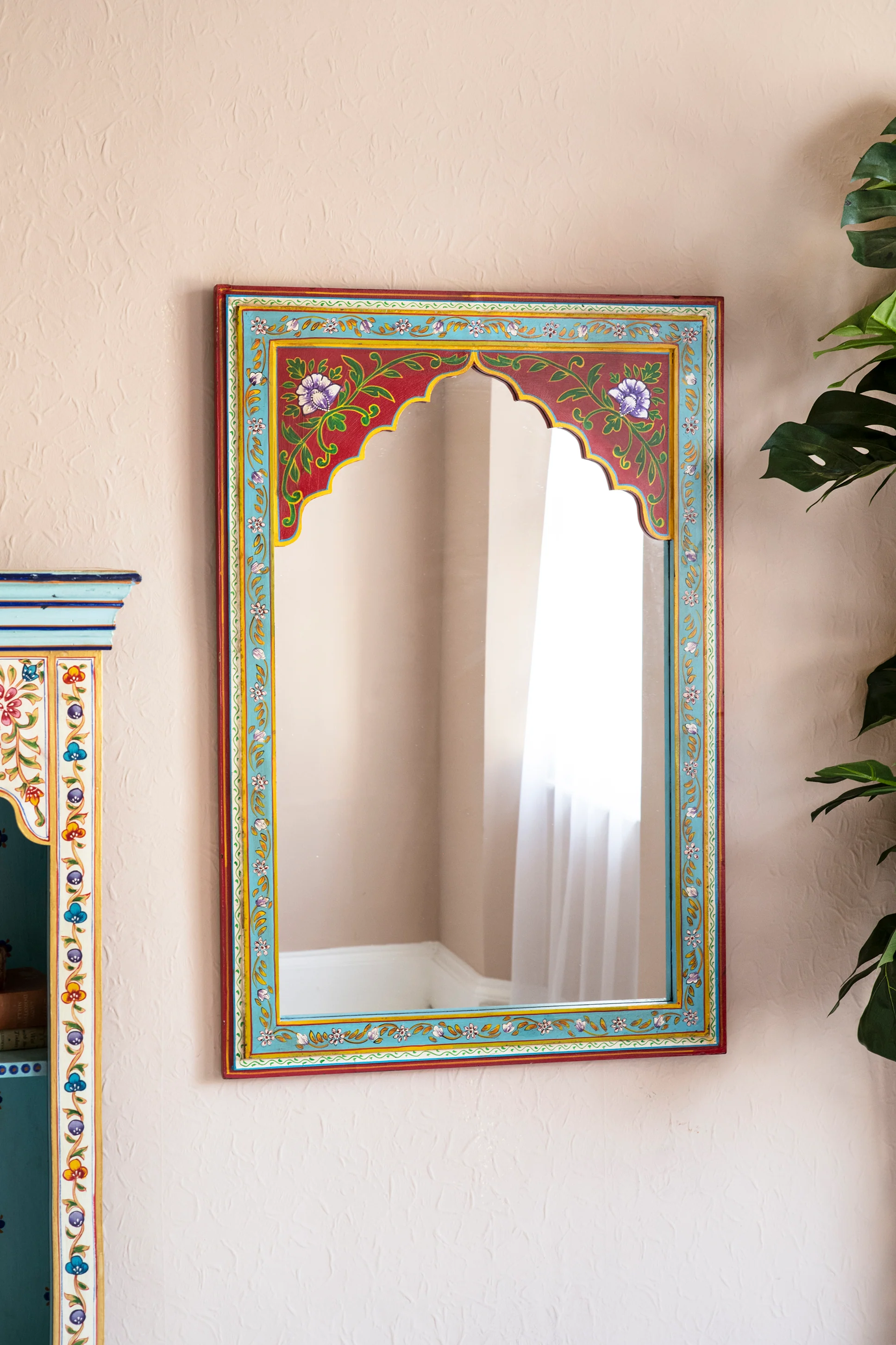 Red & Blue Hand Painted Arched Mirror - Image 4