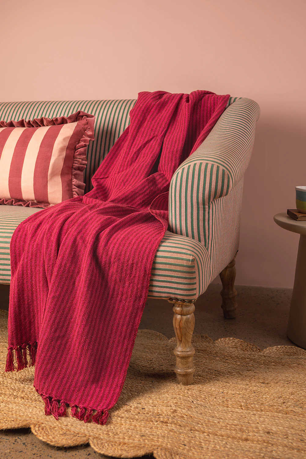 Red & Pink Recycled Cotton Striped Throw - Image 3