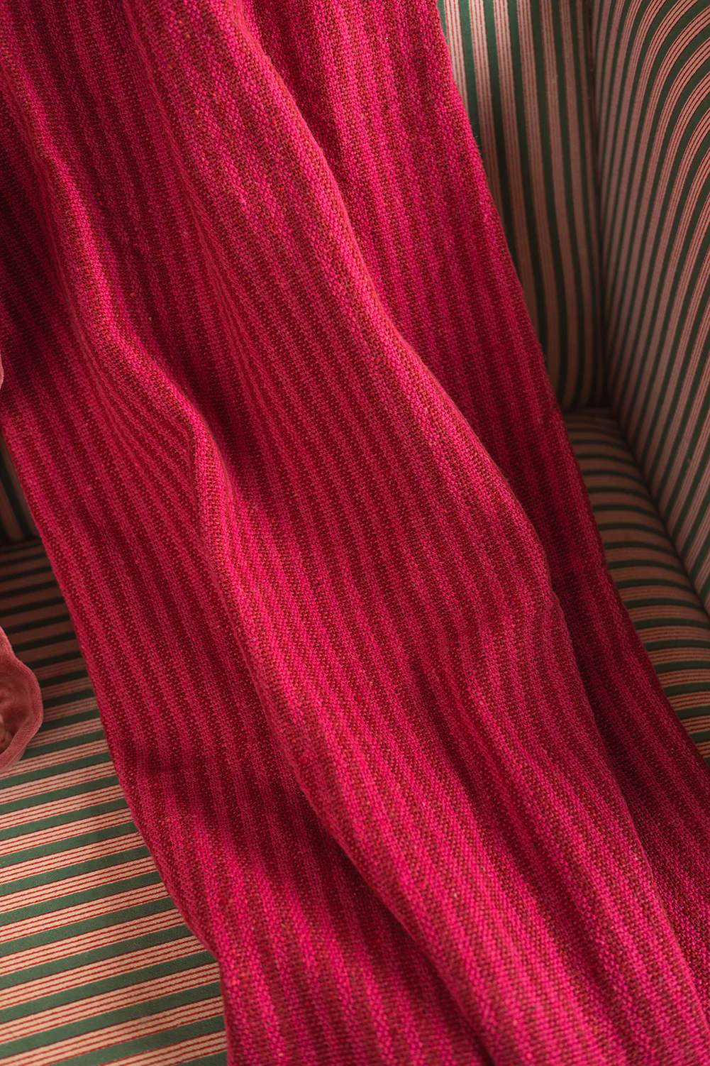 Red & Pink Recycled Cotton Striped Throw - Image 7