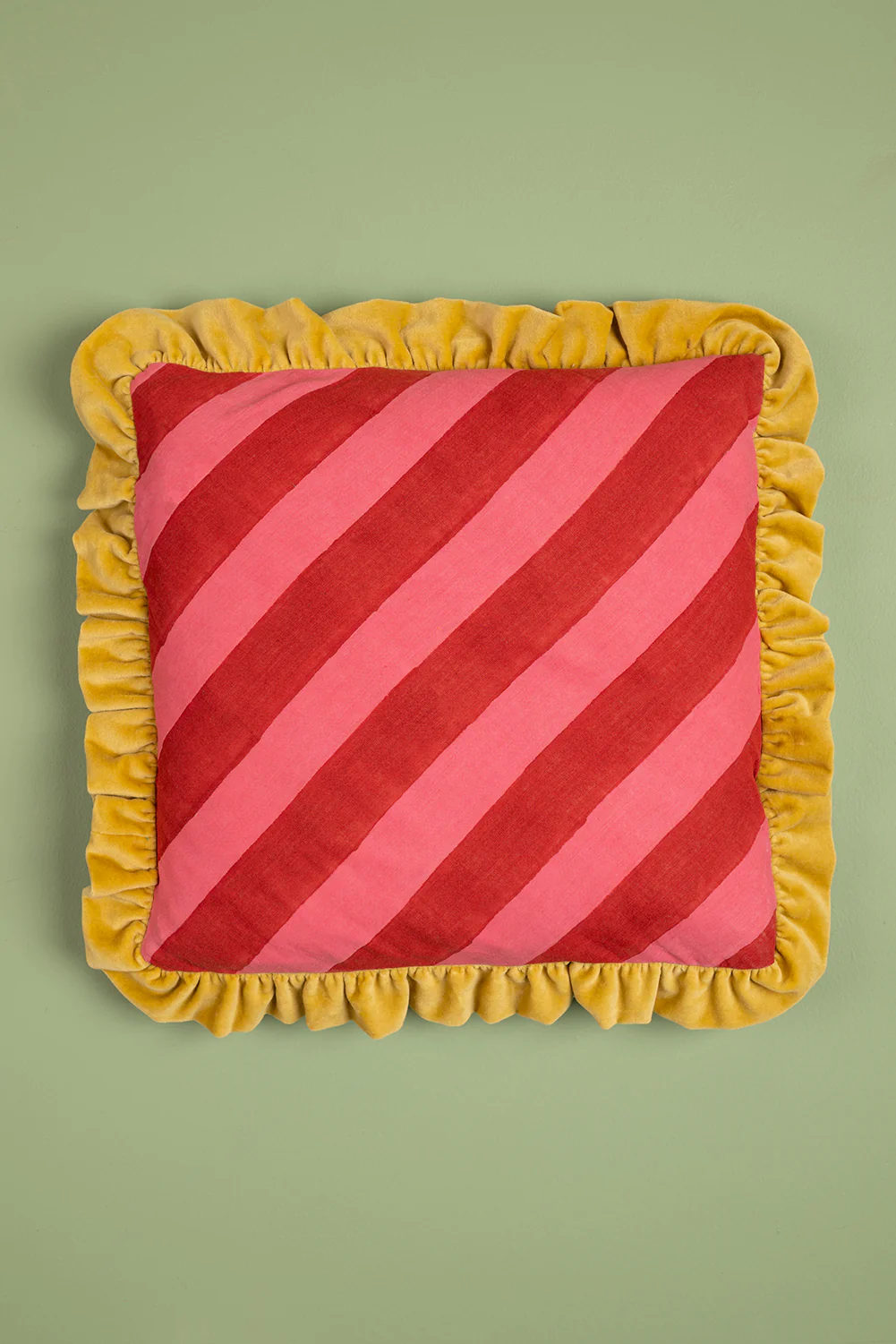 Red & Pink Block Print Cotton & Velvet Cushion Cover - Image 2