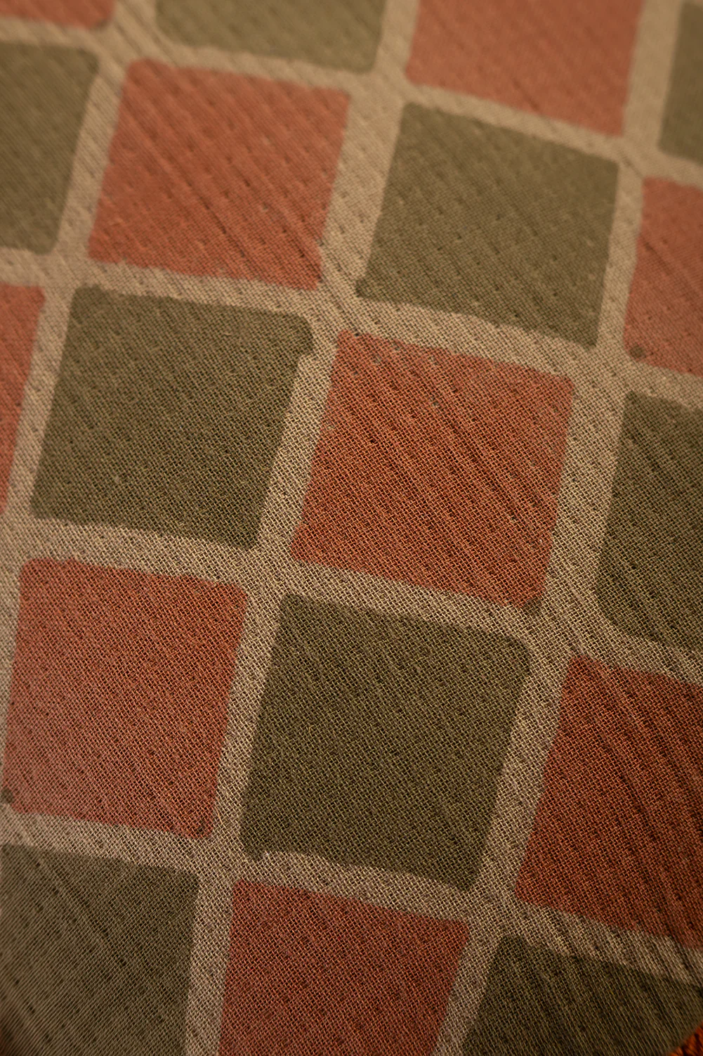 Rust & Sage Harlequin Block Print Cushion Cover - Image 3