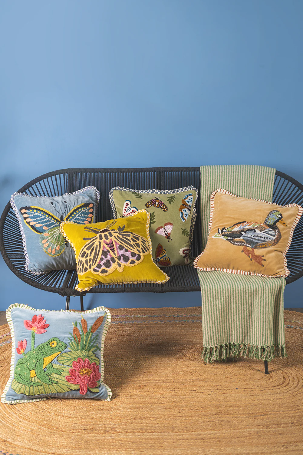 Sage Embroidered Moths Velvet Cushion Cover - Image 7