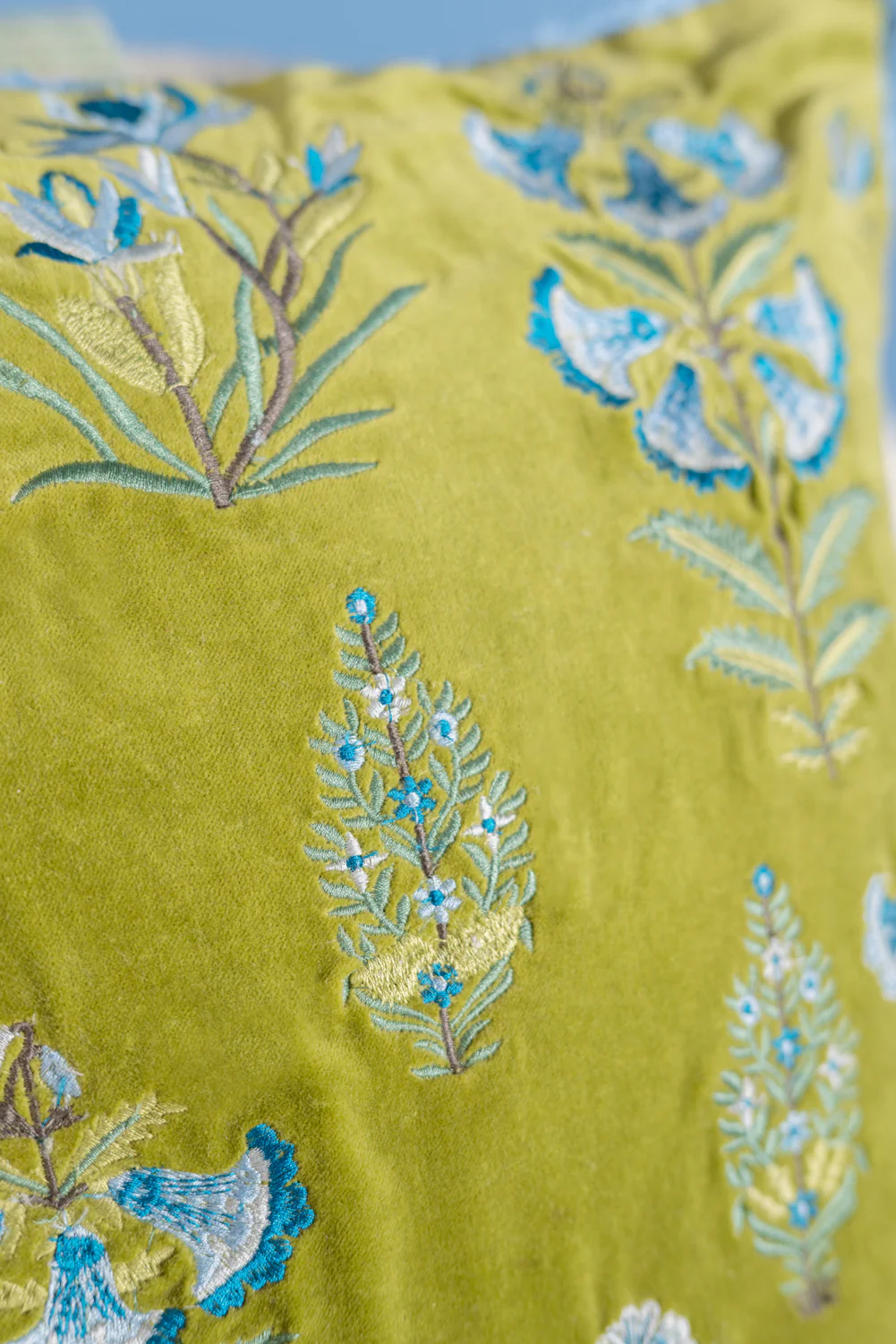 Sage Green Velvet Botanical Embroidered Cushion Cover - Image 4