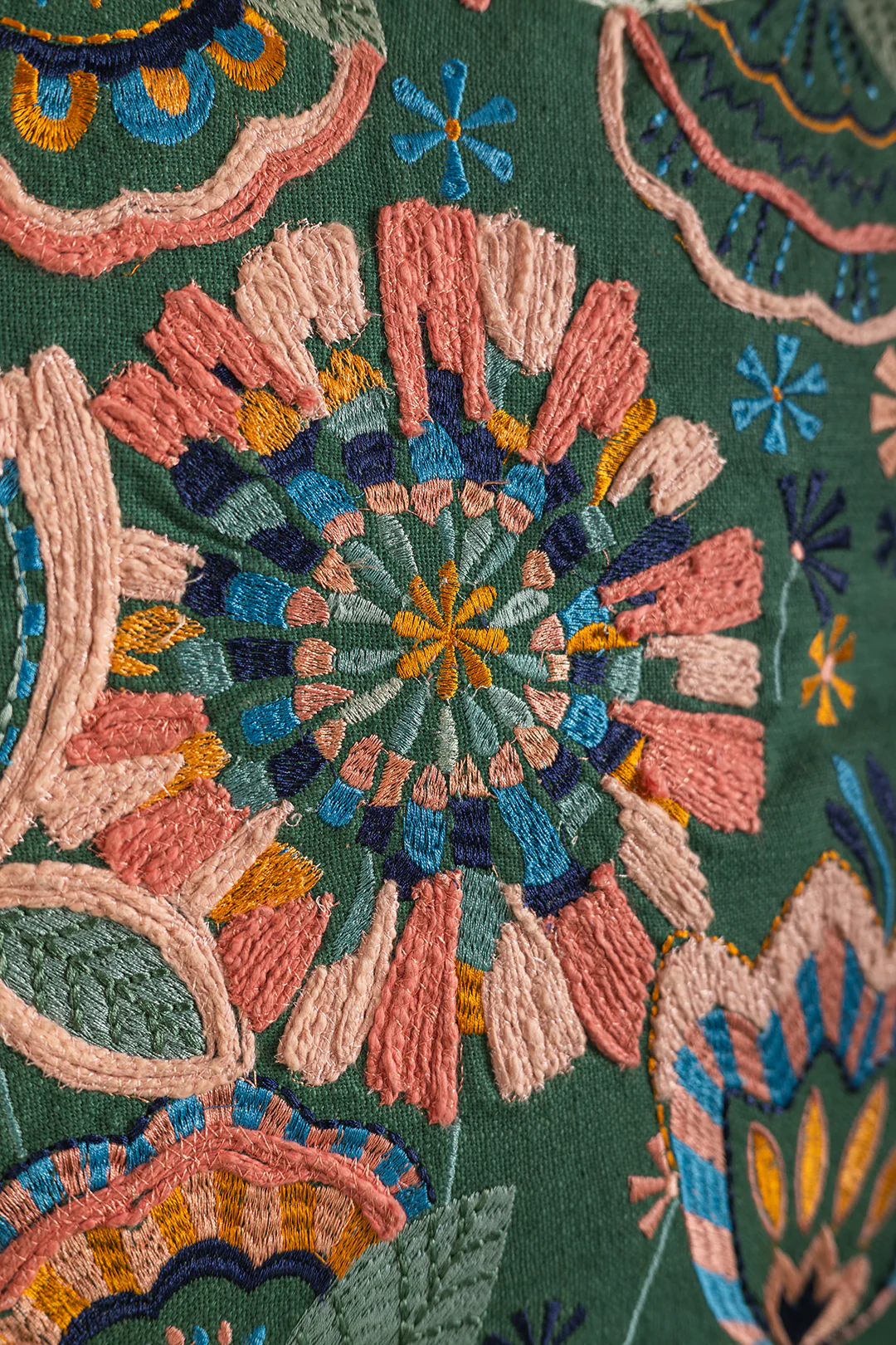 Sea Green Floral Embroidered Cushion Cover - Image 3