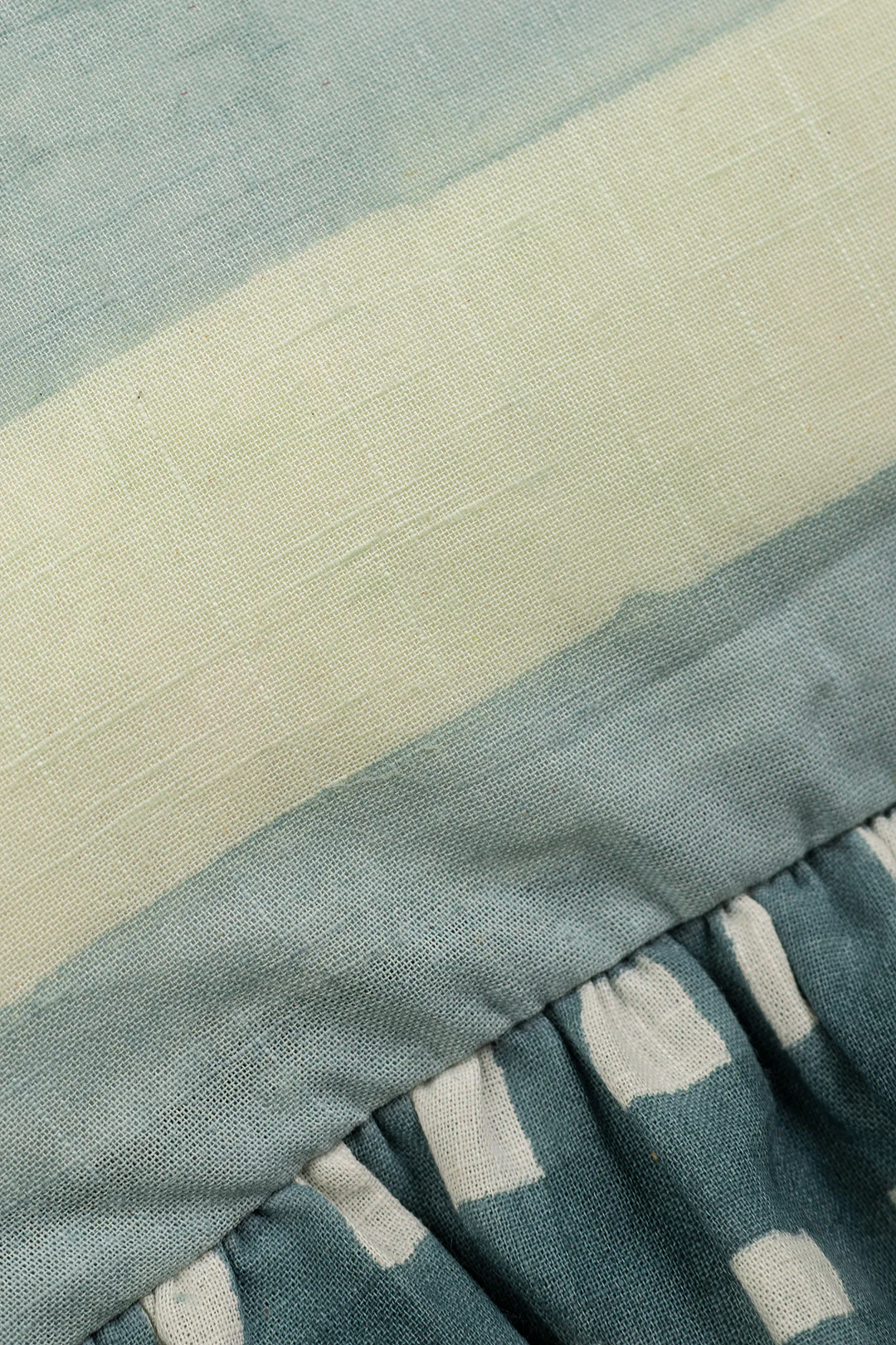 Pale Blue & Stone Block Print Cotton Cushion Cover - Image 3