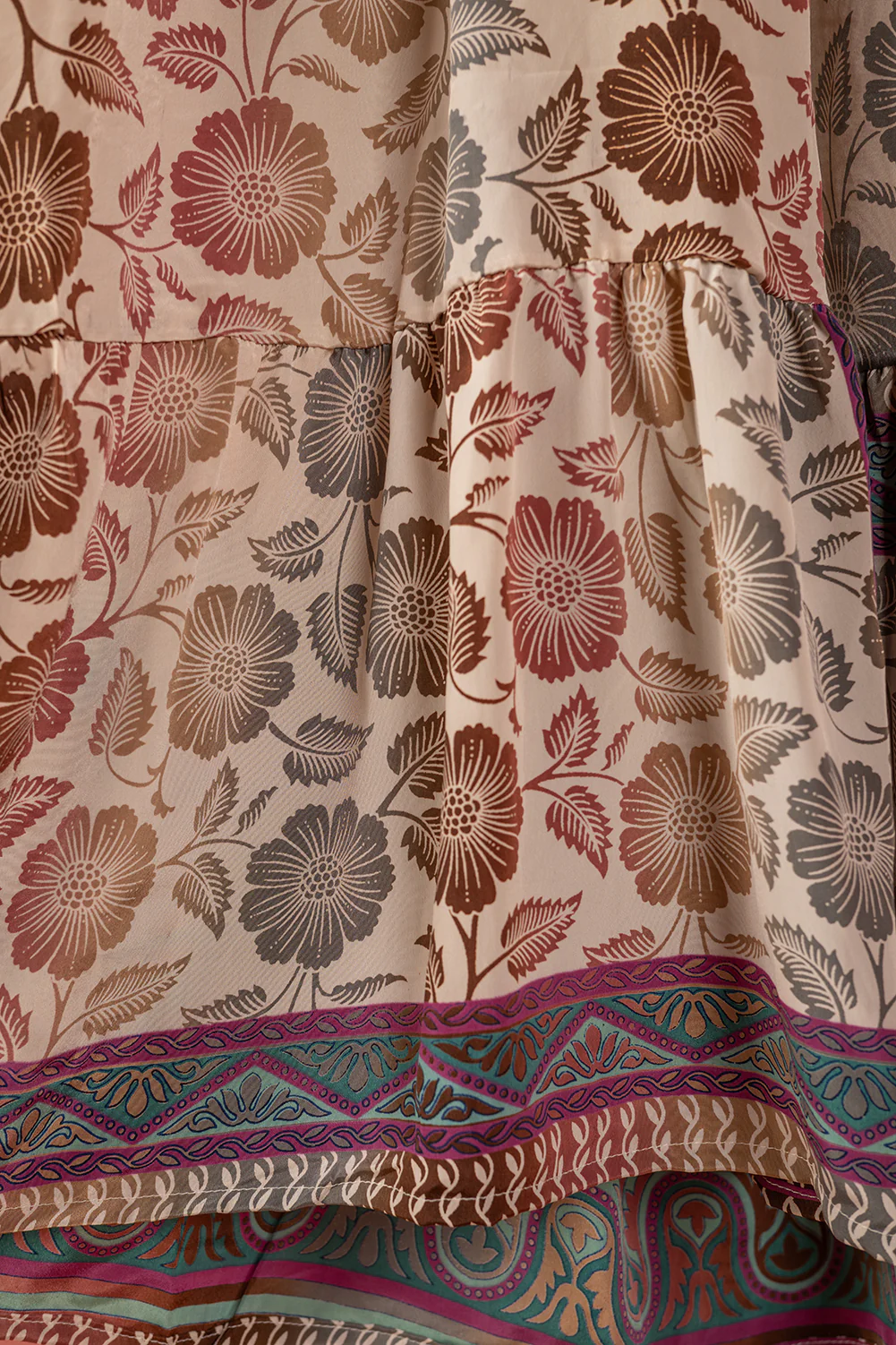 Seconds Cream & Brown Long Sleeve Recycled Silk Dress - Large - Image 4