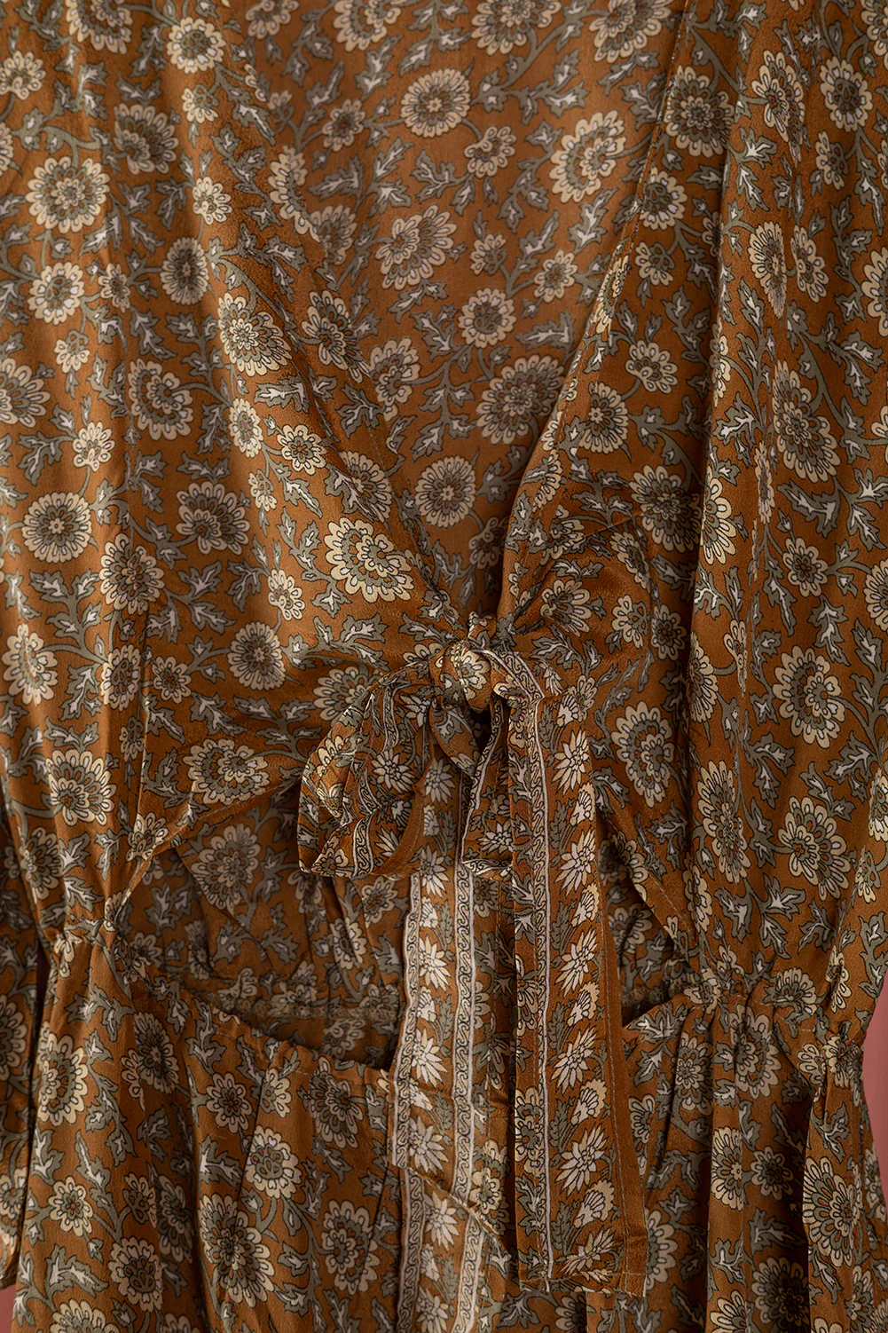 Seconds Brown & Cream Long Sleeve Recycled Silk Dress - Large - Image 2