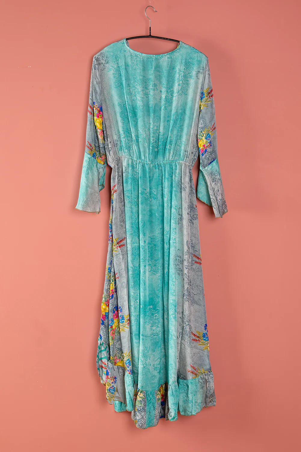 Seconds Turquoise Long Sleeve Recycled Silk Dress - Extra Large - Image 4