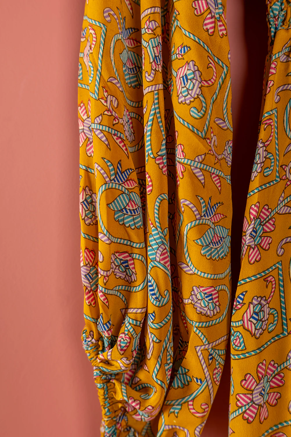 Seconds Yellow & Blue Long Sleeve Recycled Silk Dress - Extra Large - Image 3