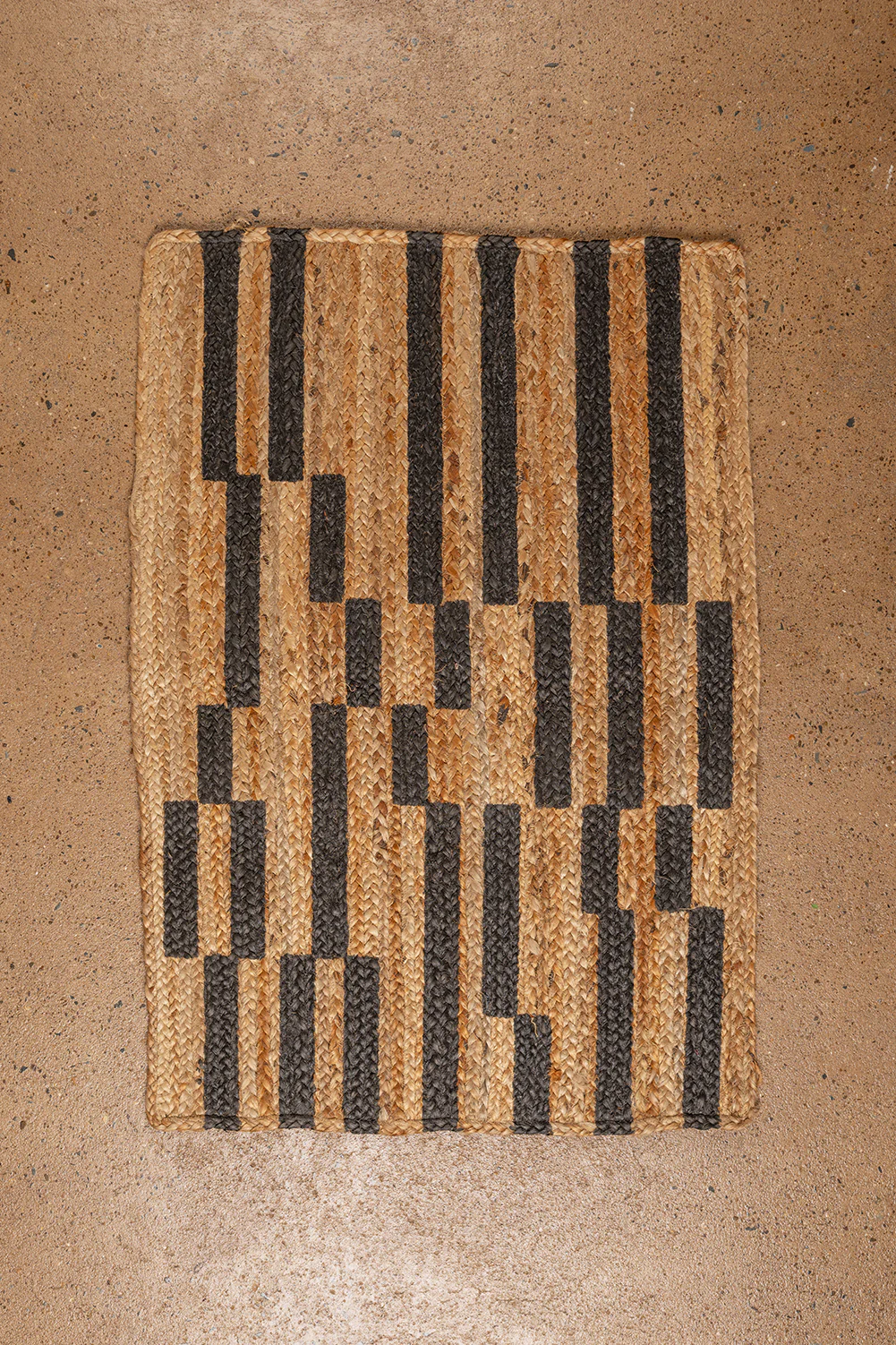 Seconds Small Jute Rug with Black Printed Stripes