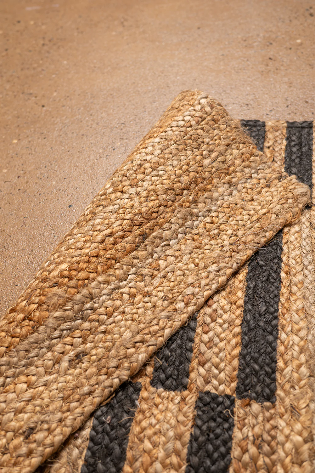 Seconds Small Jute Rug with Black Printed Stripes - Image 3