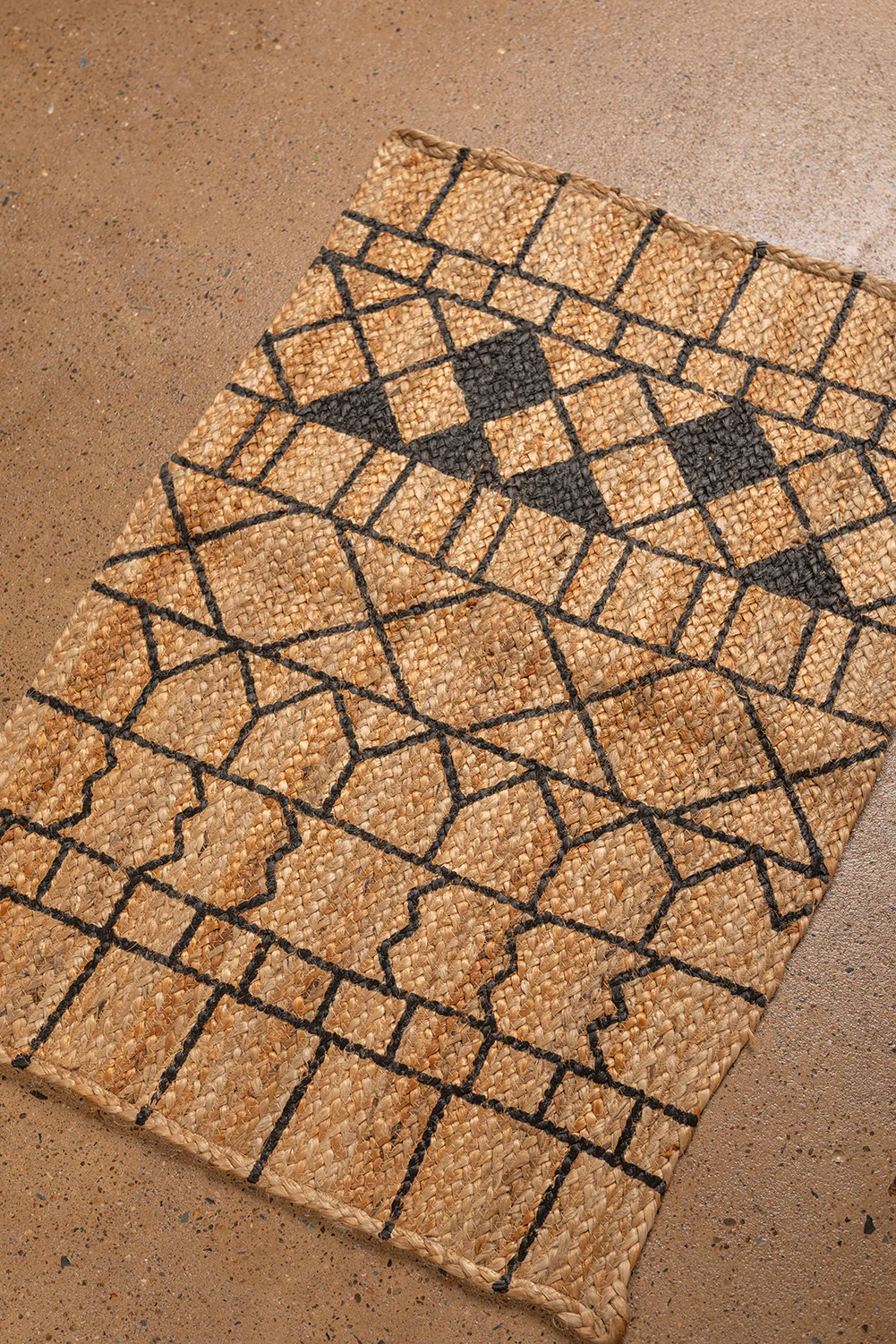 Seconds Small Jute Rug with Black Printed Geometric Design - Image 2