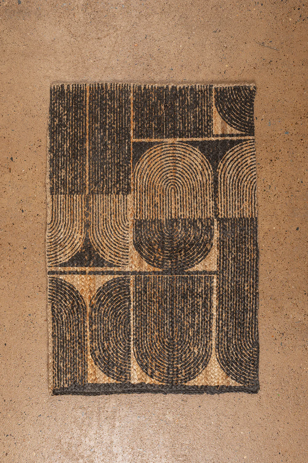 Seconds Small Jute Rug with Black Printed Arches Design