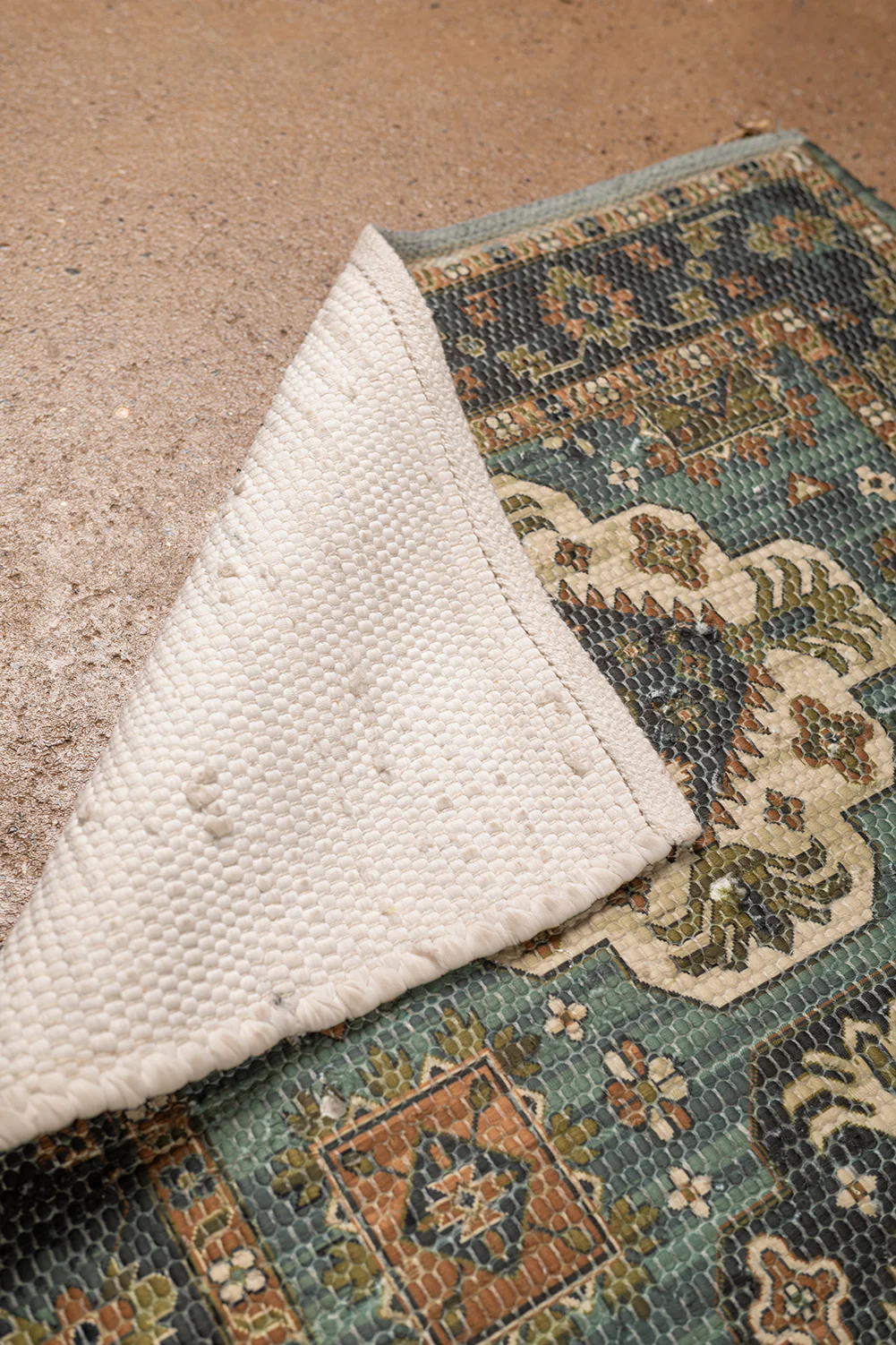 Seconds Green Printed Antique Style Small Chindi Rug - Image 2