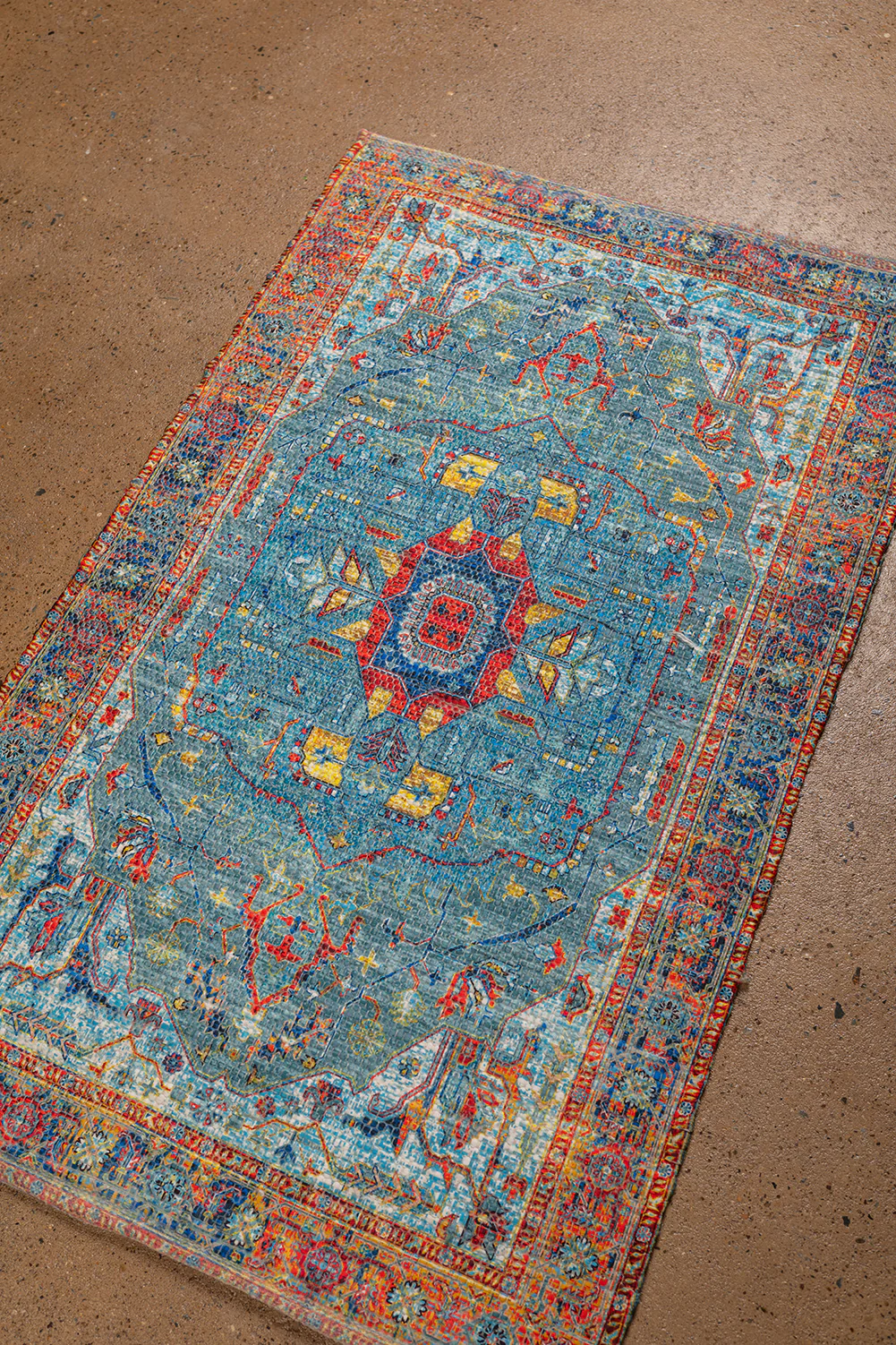 Seconds Blue Printed Antique Style Small Chindi Rug - Image 2