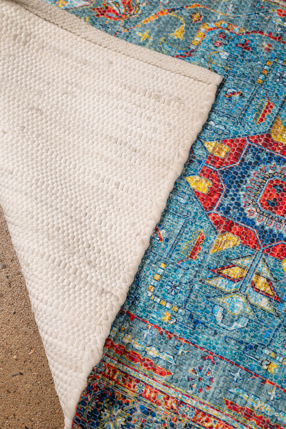 Seconds Blue Printed Antique Style Small Chindi Rug - Image 3