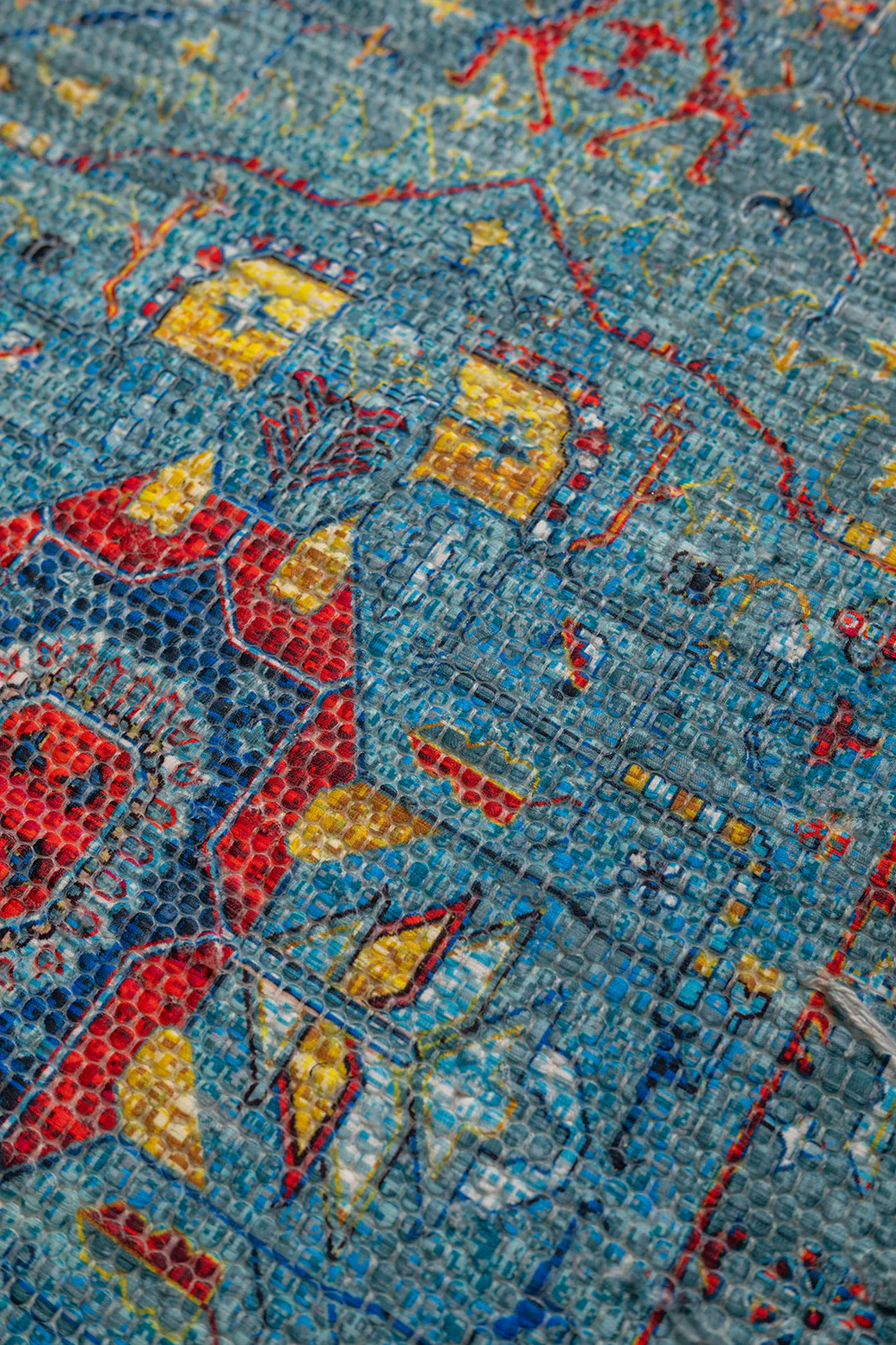 Seconds Blue Printed Antique Style Small Chindi Rug - Image 4